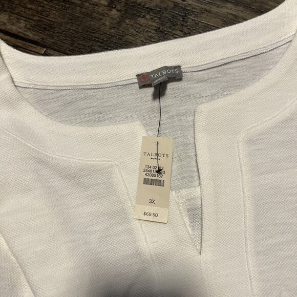 Talbots Woman 3X split Neck Textured Top Blouse White New 100% cotton - Picture 3 of 5